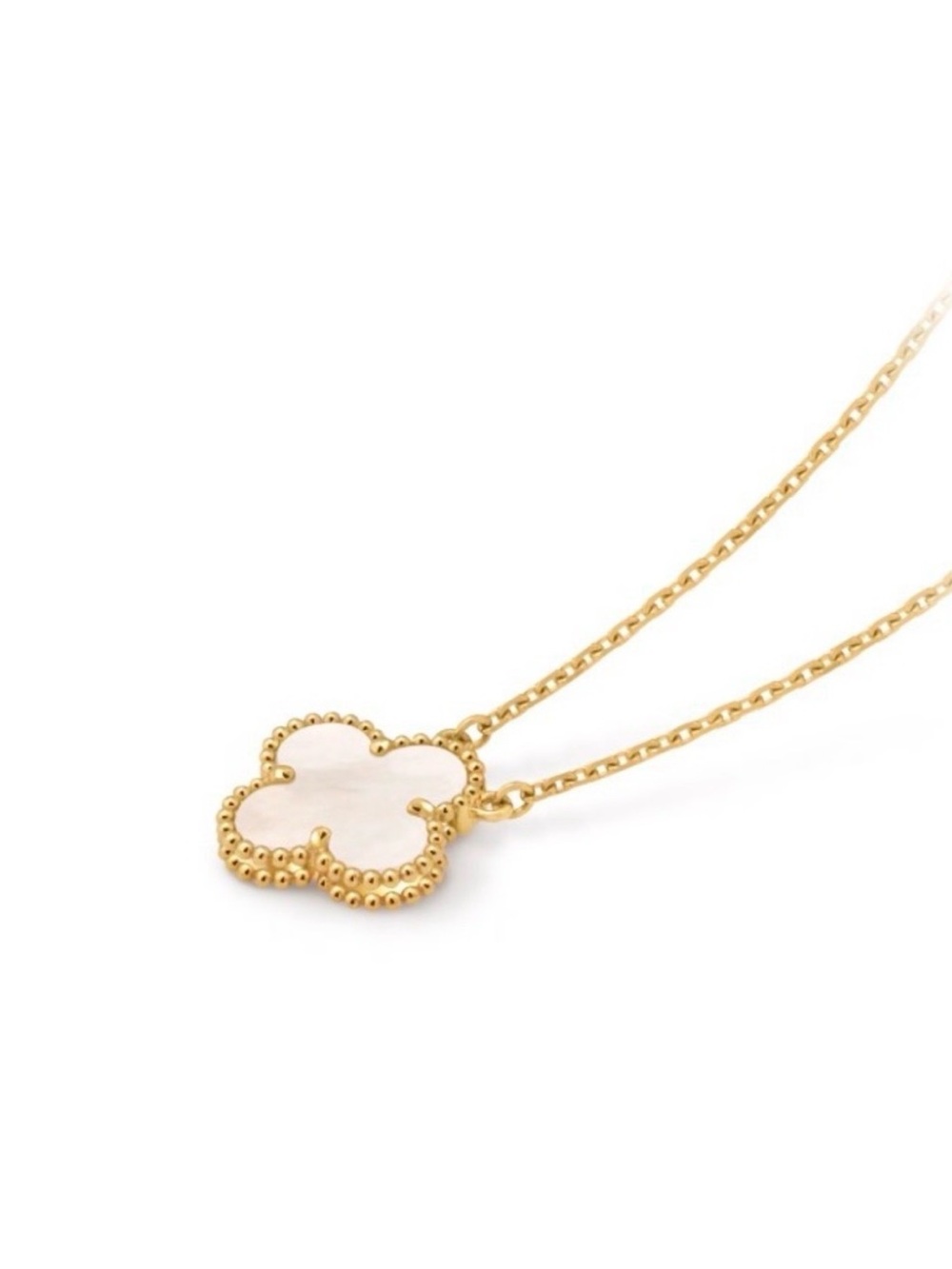 Gold Flower Pendant Necklace with White Mother-of-Pearl